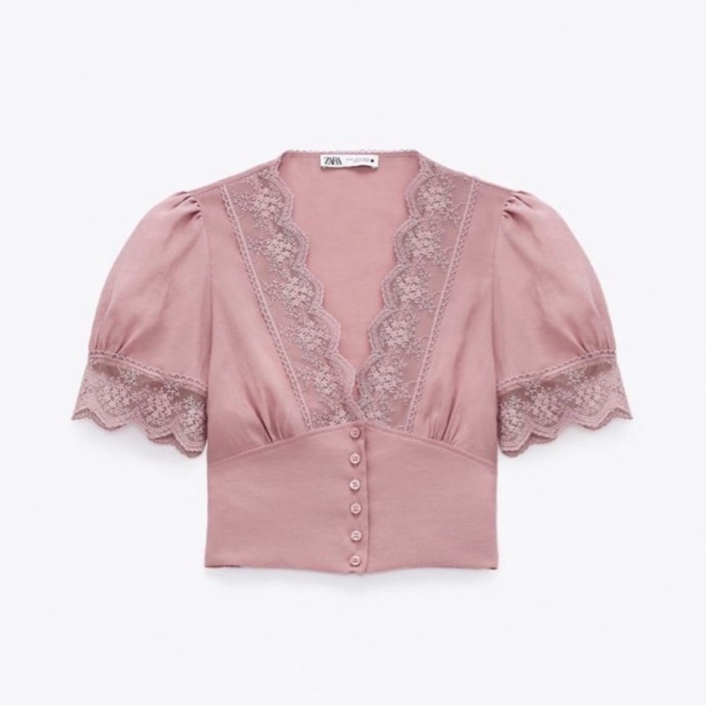Zara Lace Coquette Cottagecore Blouse, Size M